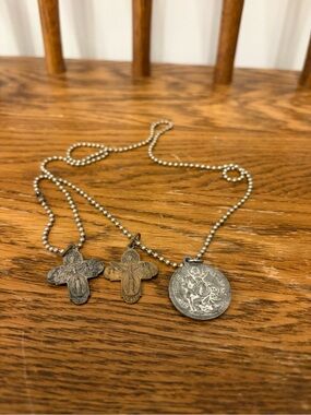 Vintage Catholic "I Am A Catholic Please Call A Priest" Medals & Pieta Pendant L